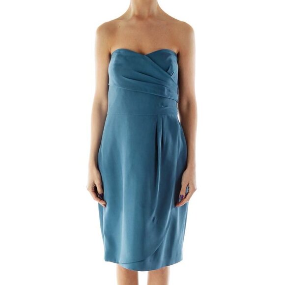 Ann Taylor Dresses & Skirts - Ann Taylor Blue Strapless Cocktail Silk Dress